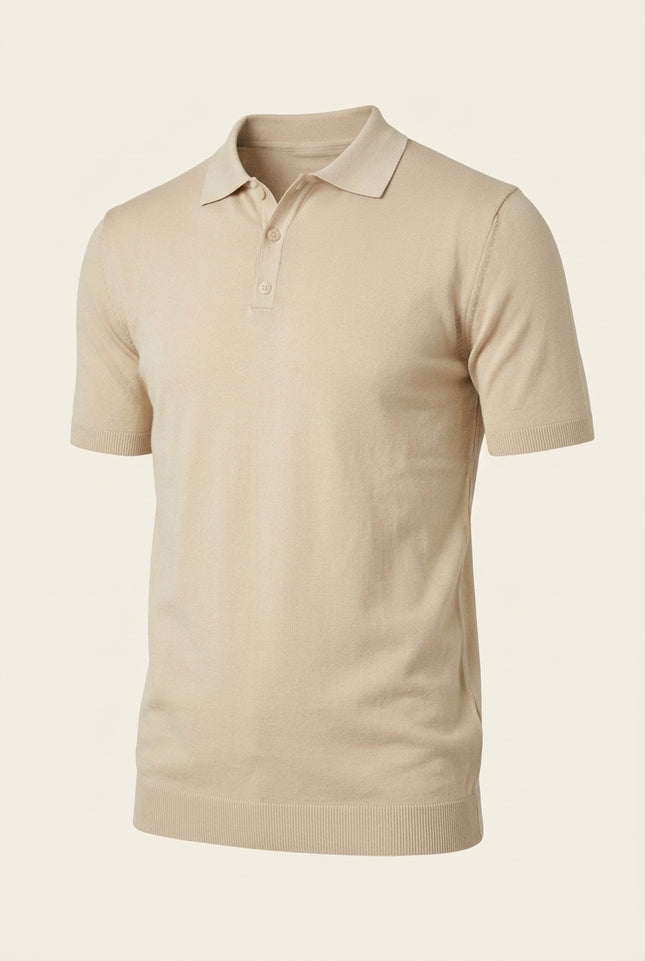 Knit Polo Shirt - Beige - Front