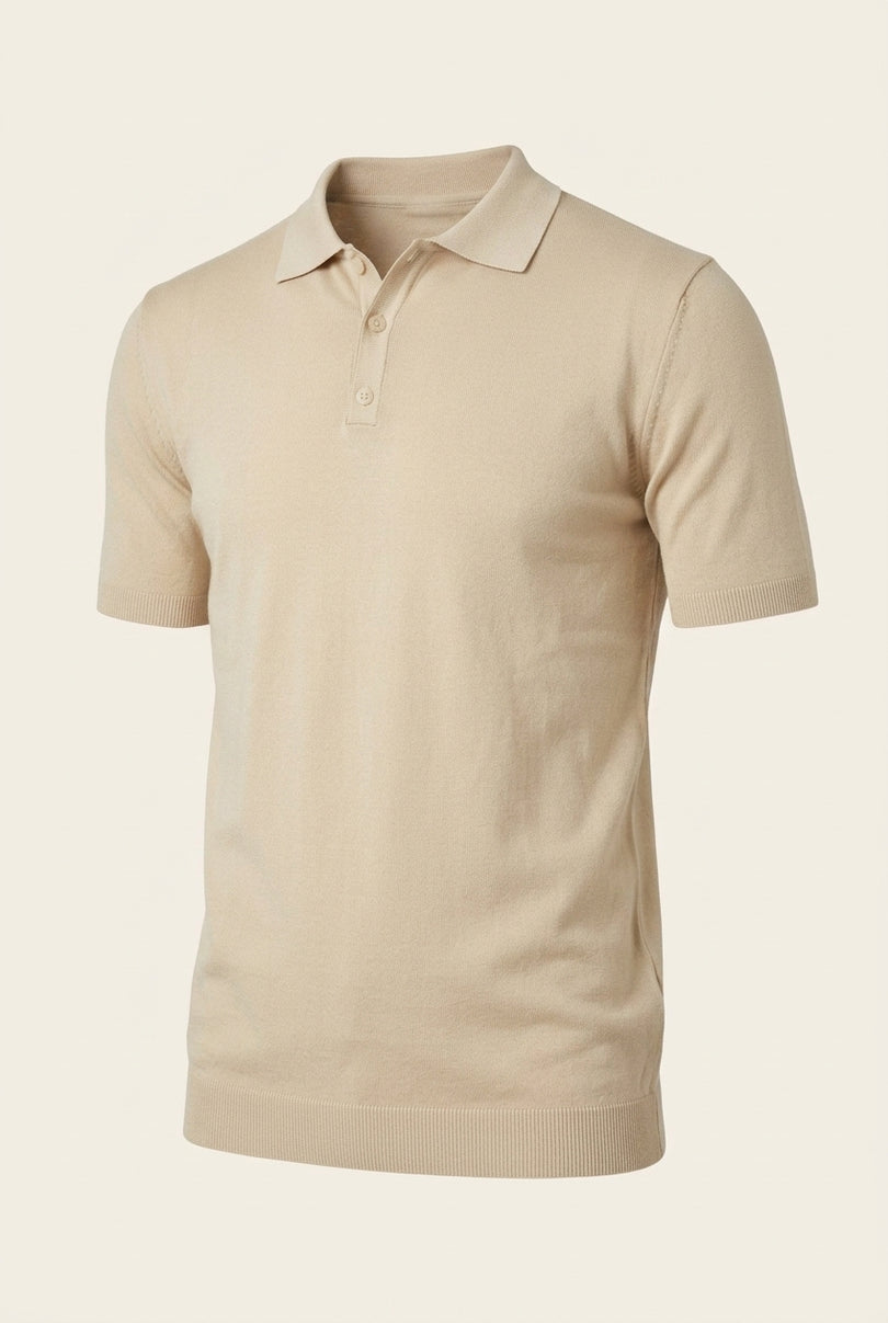 Knit Polo Shirt - Beige - Front