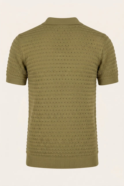 Knit Polo Shirt - Olive Green - Back