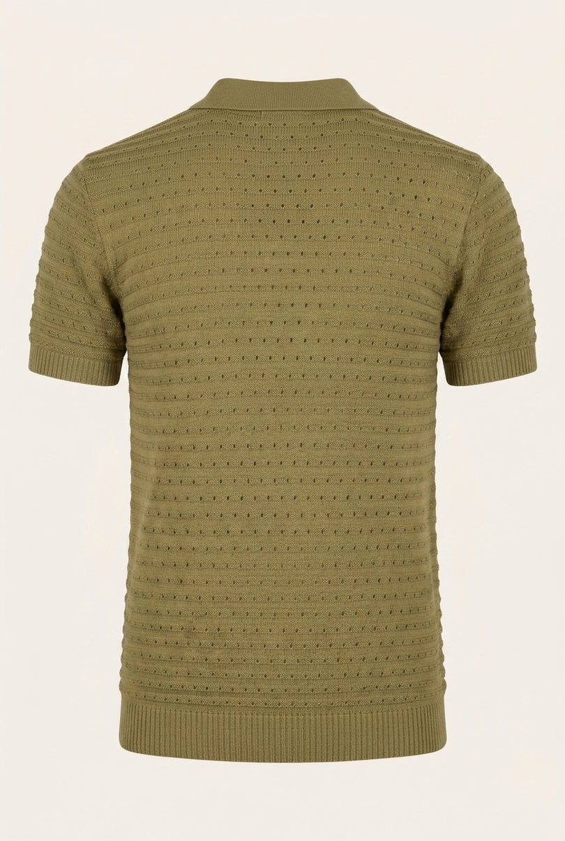 Knit Polo Shirt - Olive Green - Back