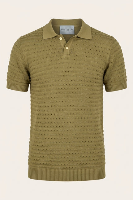Knit Polo Shirt - Olive Green - Front