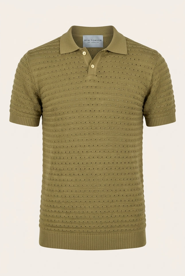 Knit Polo Shirt - Olive Green - Front