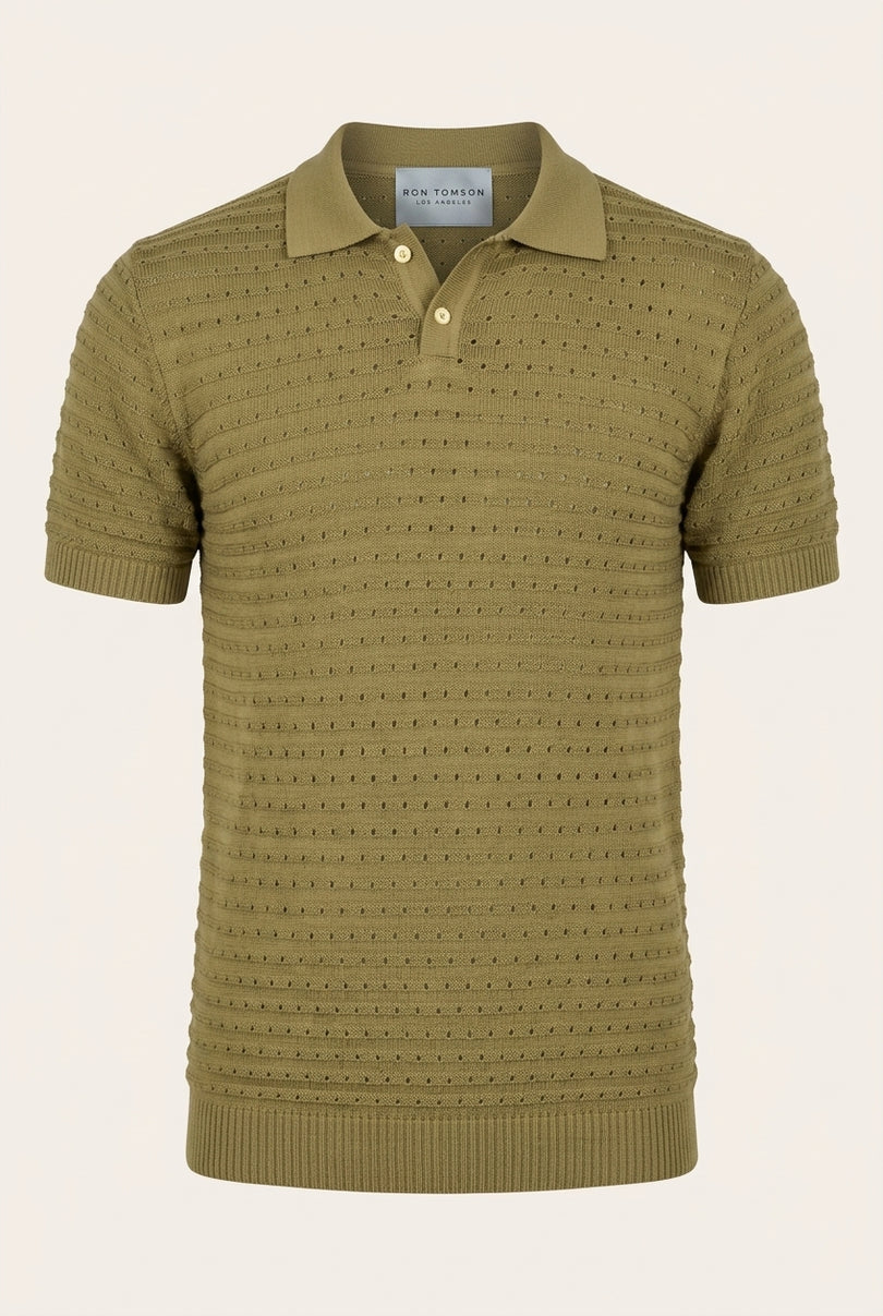 Knit Polo Shirt - Olive Green - Front