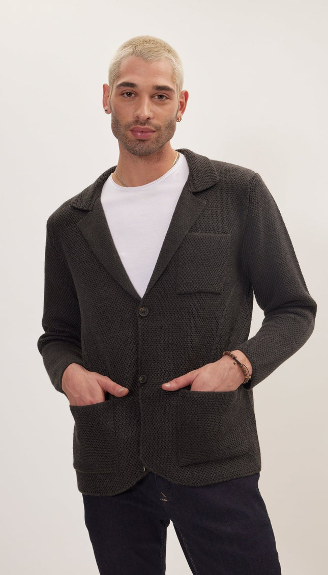 Knitted Notch Laper Fitted Blazer - Anthracite - Ron Tomson