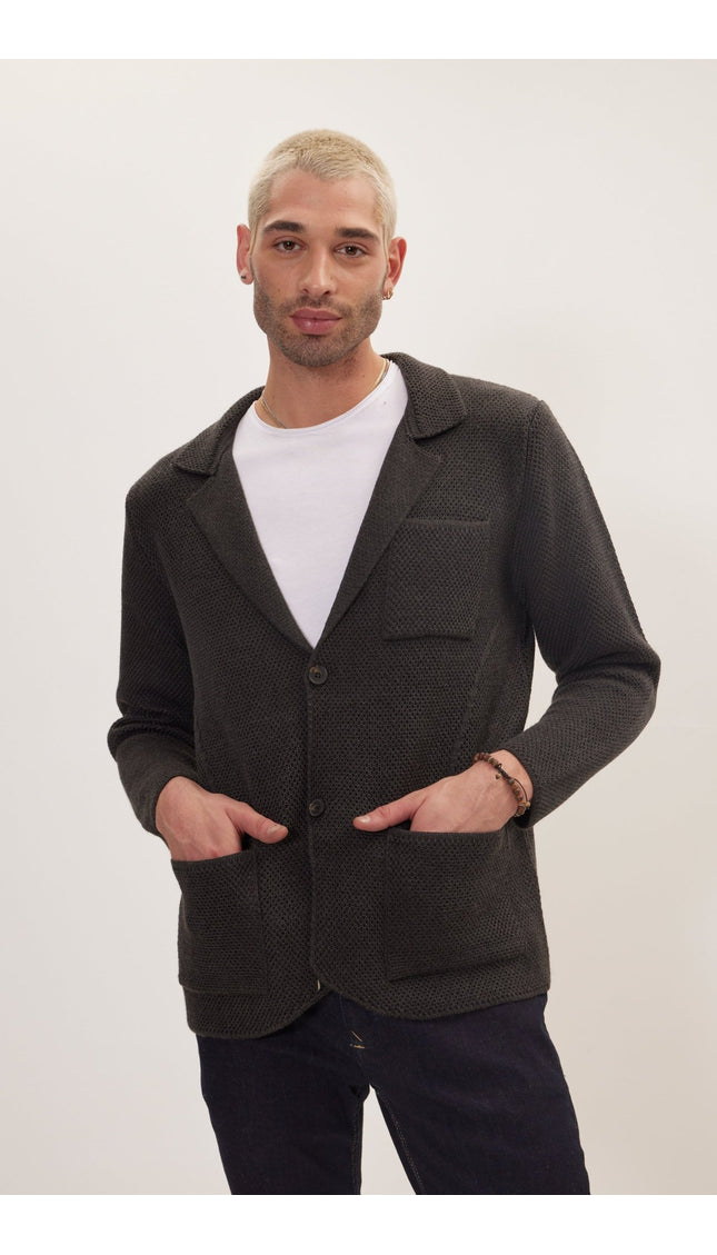 Knitted Notch Laper Fitted Blazer - Anthracite - Ron Tomson