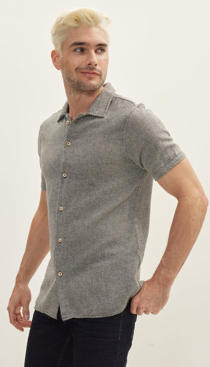 Knitted Polo Buttoned Short Sleeve Shirt - Black - Ron Tomson