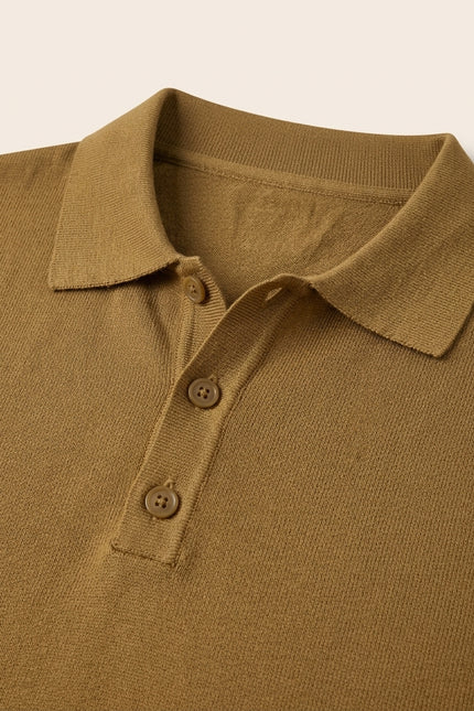 Knitted Polo Shirt - Mustard - Detail