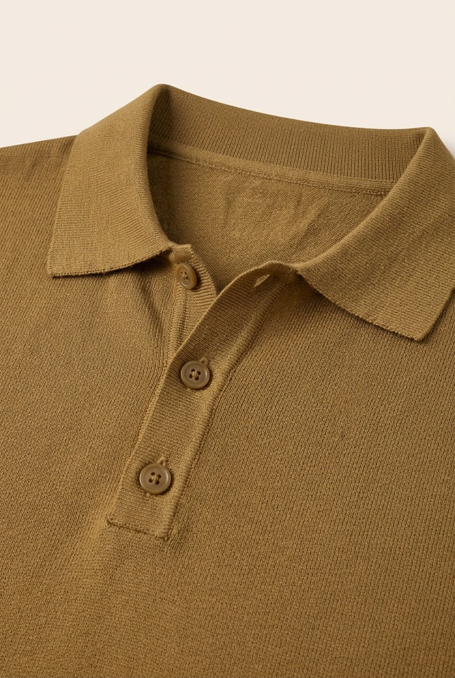 Knitted Polo Shirt - Mustard - Detail
