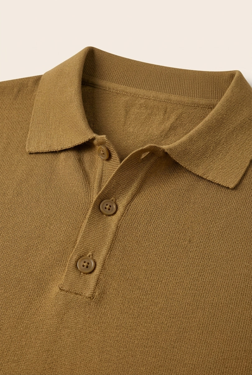 Knitted Polo Shirt - Mustard - Detail