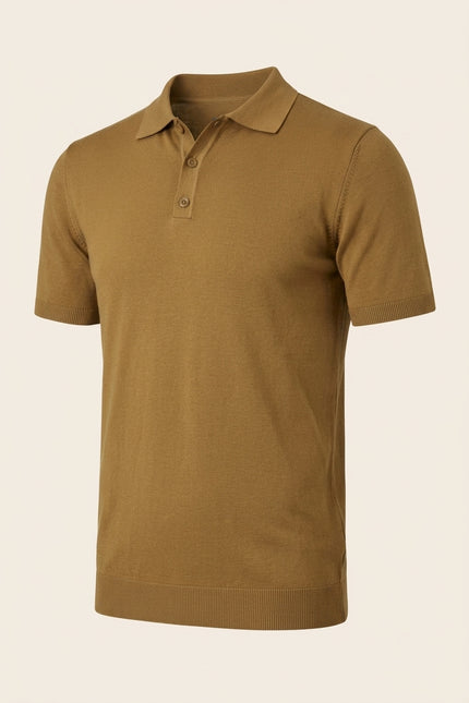 Knitted Polo Shirt - Mustard - Front