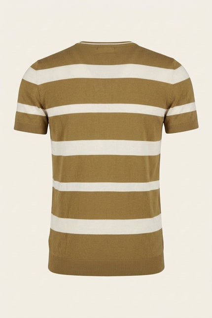 Knitted Striped Short Sleeve Top - Mustard - Back