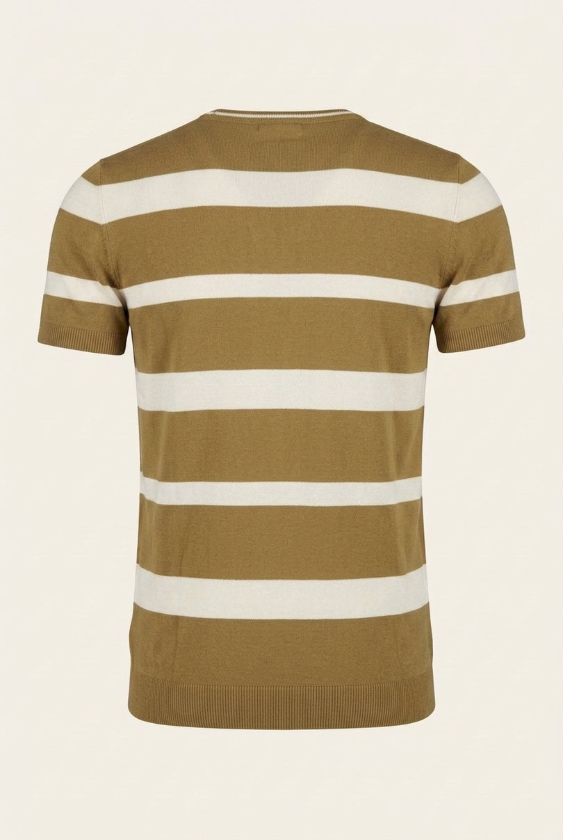 Knitted Striped Short Sleeve Top - Mustard - Back