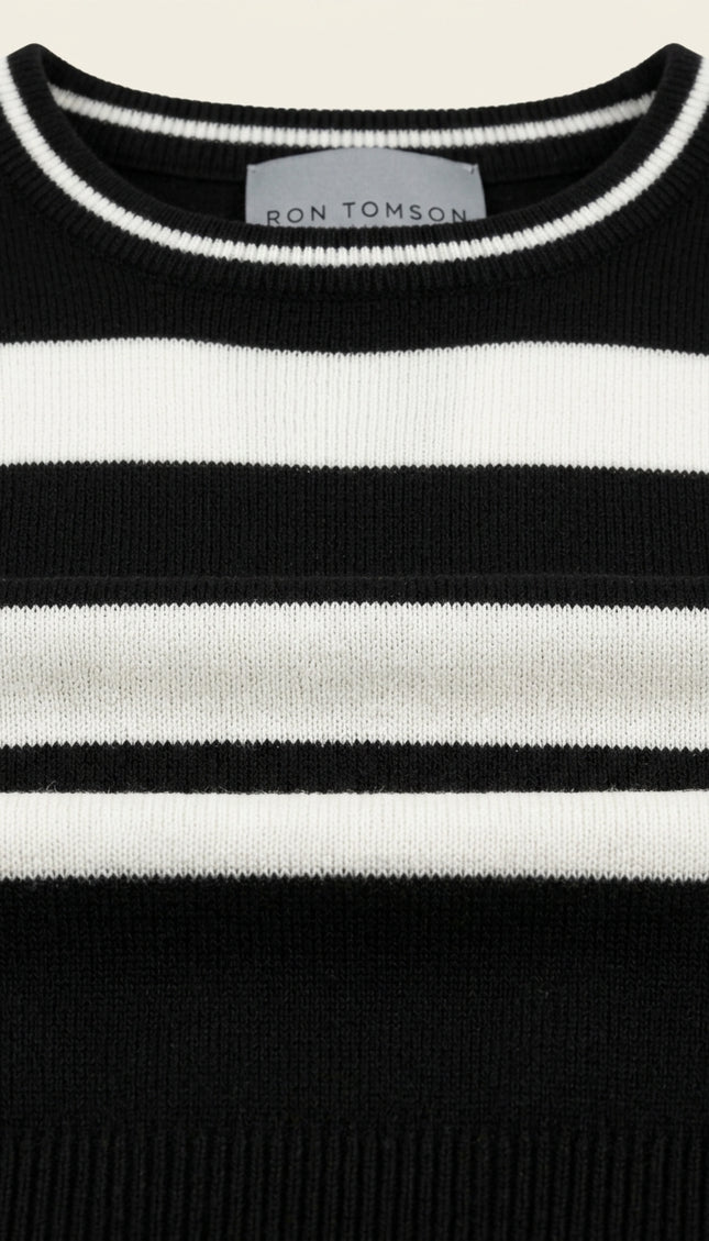 Knitted Striped Top - Black Stripe - Detail