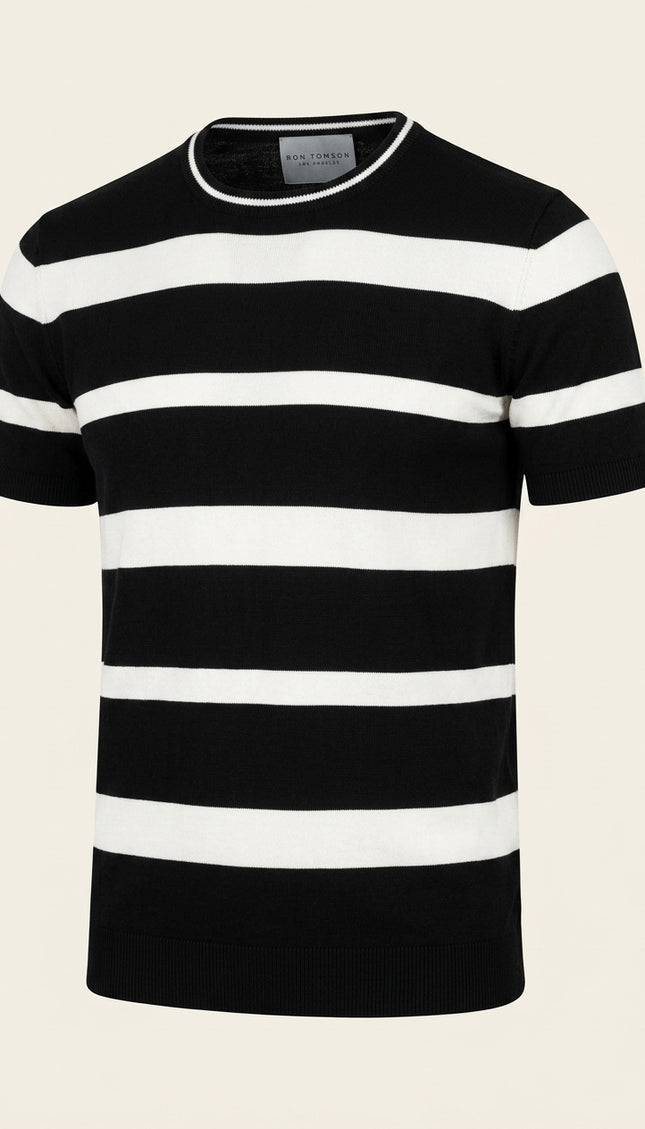 Knitted Striped Top - Black Stripe - Front