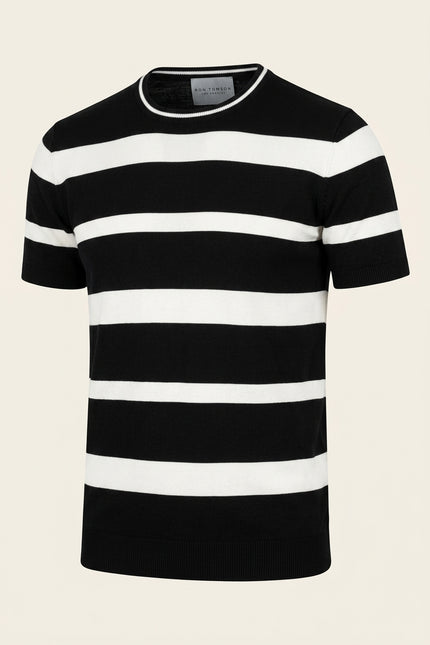Knitted Striped Top - Black Stripe - Front