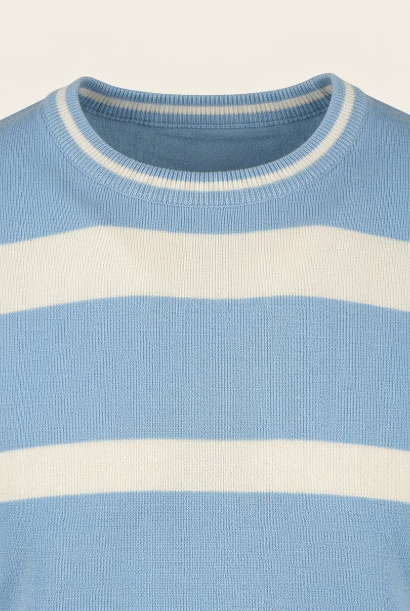 Knitted Striped Top - Blue - Detail