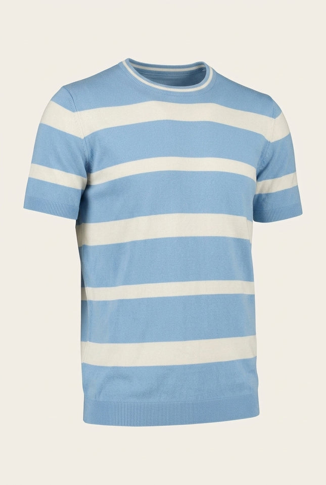 Knitted Striped Top - Blue - Front