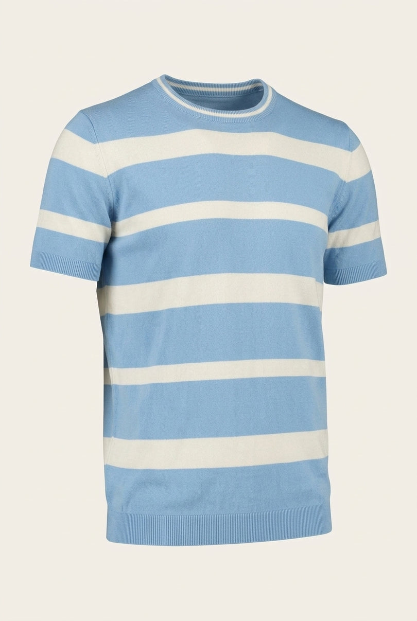 Knitted Striped Top - Blue - Front
