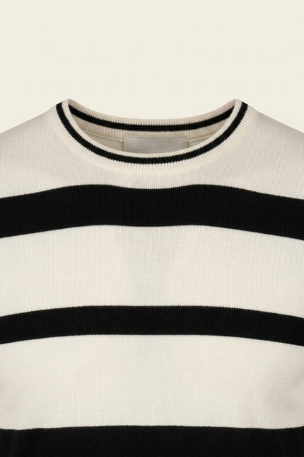 Knitted Striped Top - Off-White - Detail