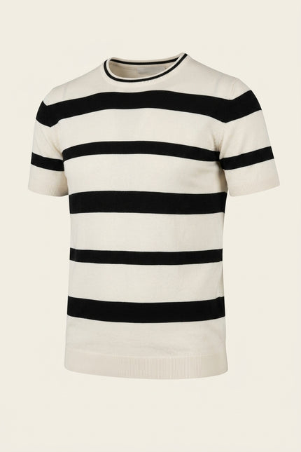 Knitted Striped Top - Off-White - Front