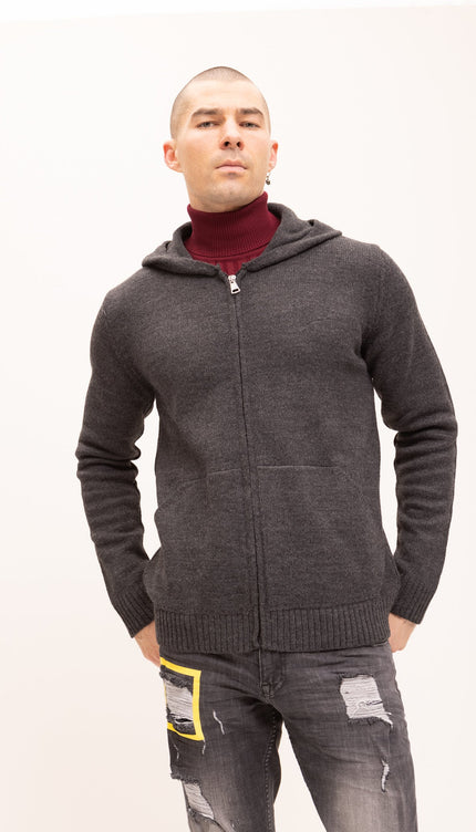 Knitted Zipper Hoodie - Anthracite - Ron Tomson