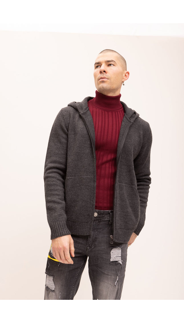 Knitted Zipper Hoodie - Anthracite - Ron Tomson