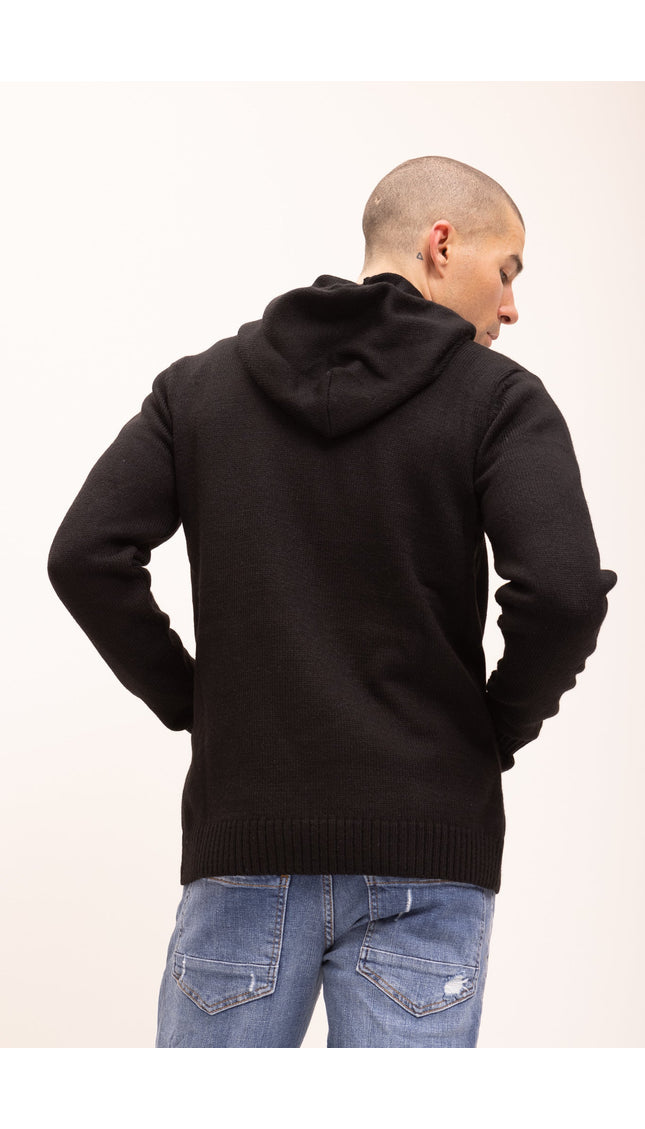 Knitted Zipper Hoodie - Black - Ron Tomson