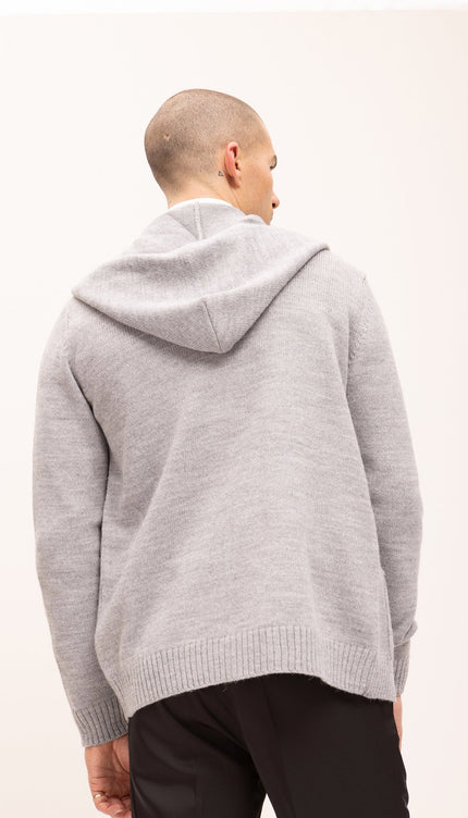 Knitted Zipper Hoodie - Light Grey - Ron Tomson