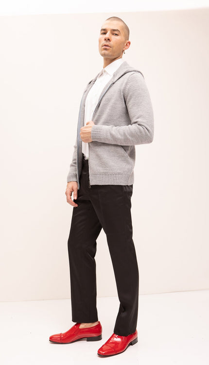 Knitted Zipper Hoodie - Light Grey - Ron Tomson