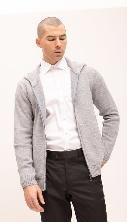 Knitted Zipper Hoodie - Light Grey - Ron Tomson