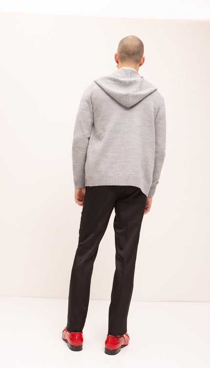 Knitted Zipper Hoodie - Light Grey - Ron Tomson