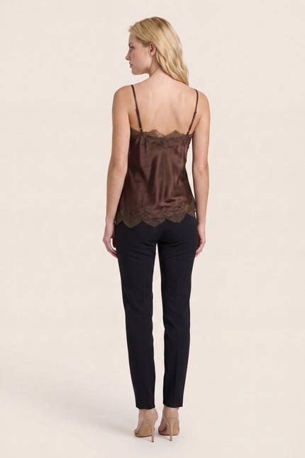 Lace-Trim Satin Camisole - Brown - back view