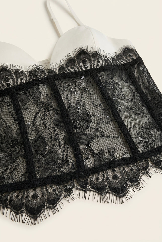 Lace Bustier Top - White - Detail