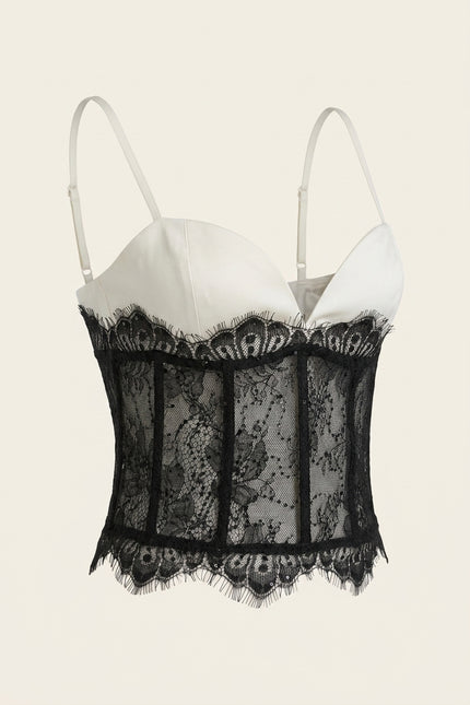 Lace Bustier Top - White - Front