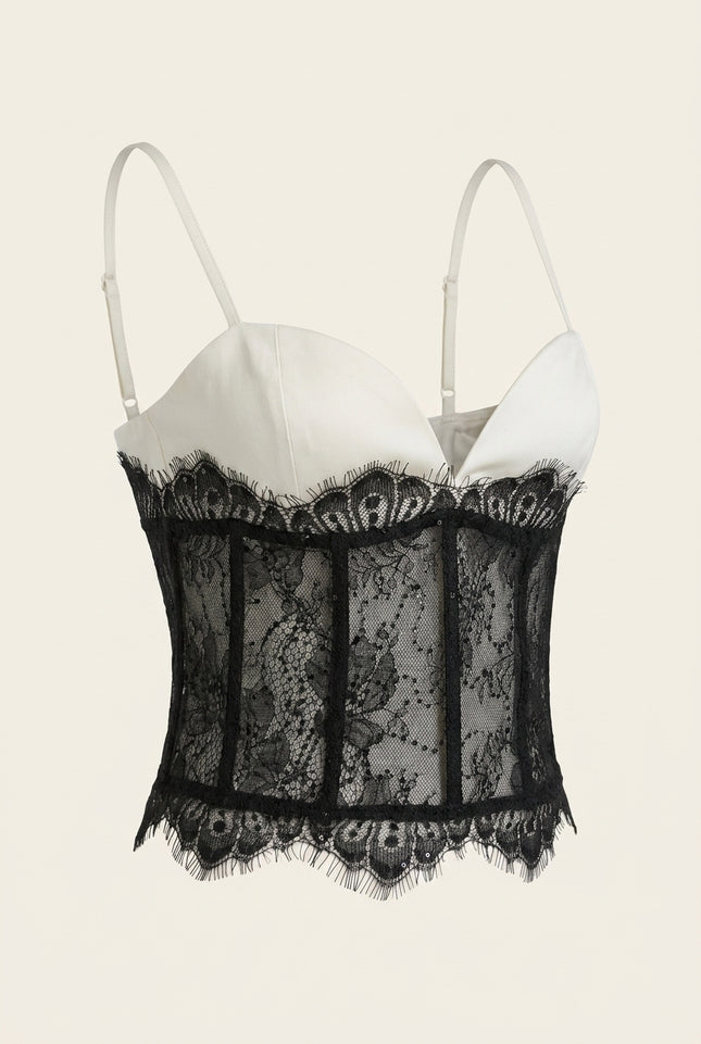 Lace Bustier Top - White - Front