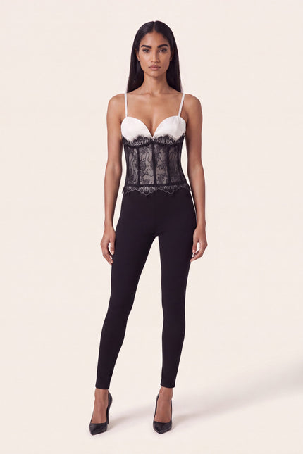 Lace Detail Fitted Top - White - front view