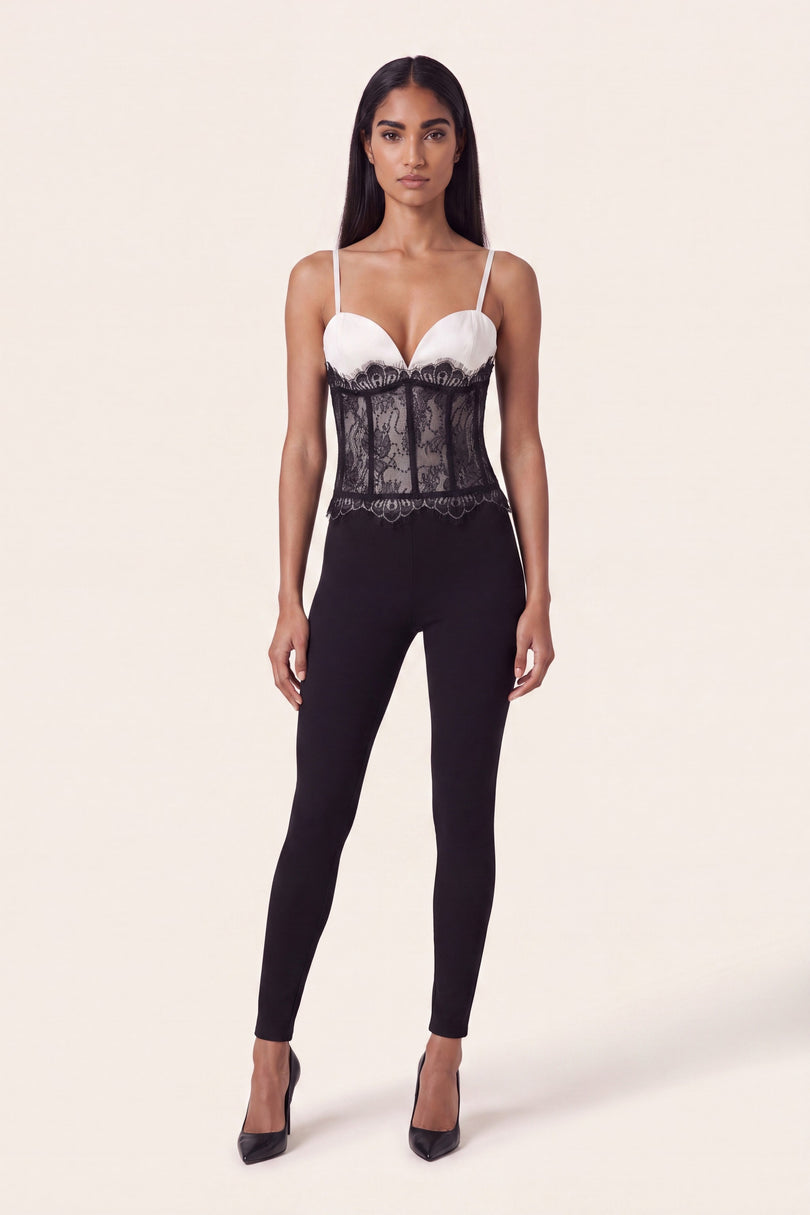 Lace Detail Fitted Top - White - front view