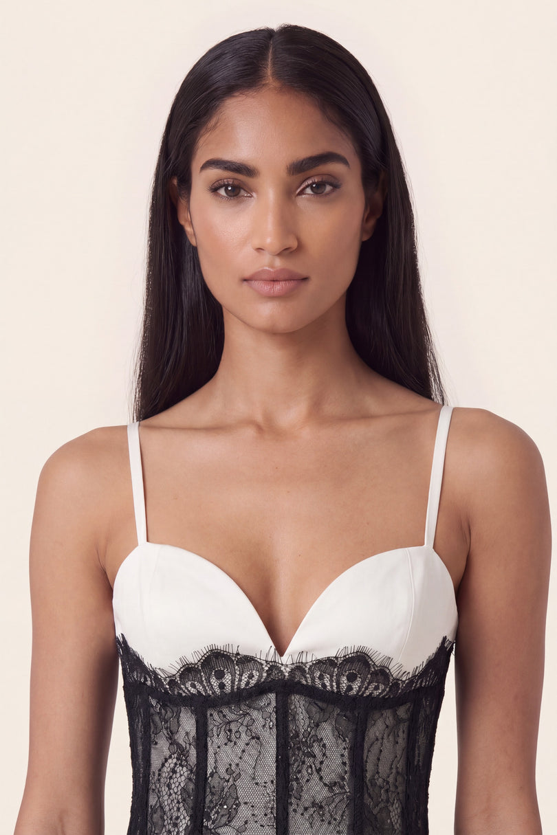 Lace Detail Fitted Top - White - macro view