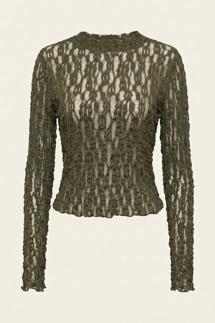 Lace Knit Top - Green - Back