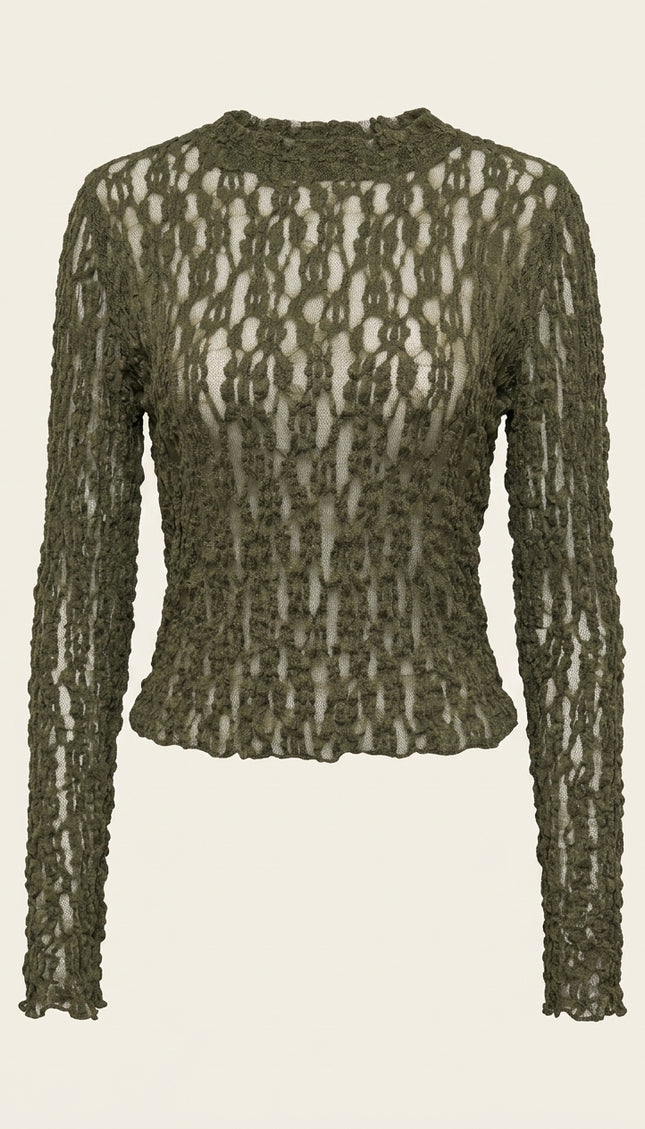 Lace Knit Top - Green - Front