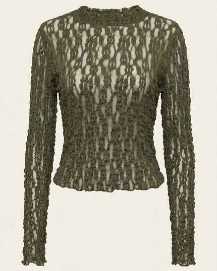 Lace Knit Top - Green - Front