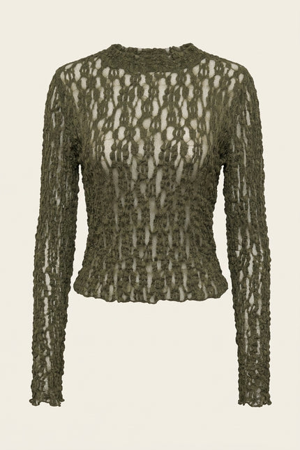 Lace Knit Top - Green - Front