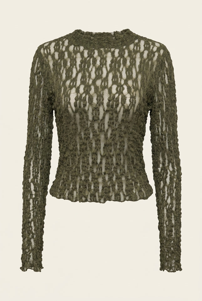 Lace Knit Top - Green - Front