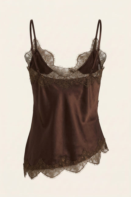Lace Sateen Camisole - Brown - Back