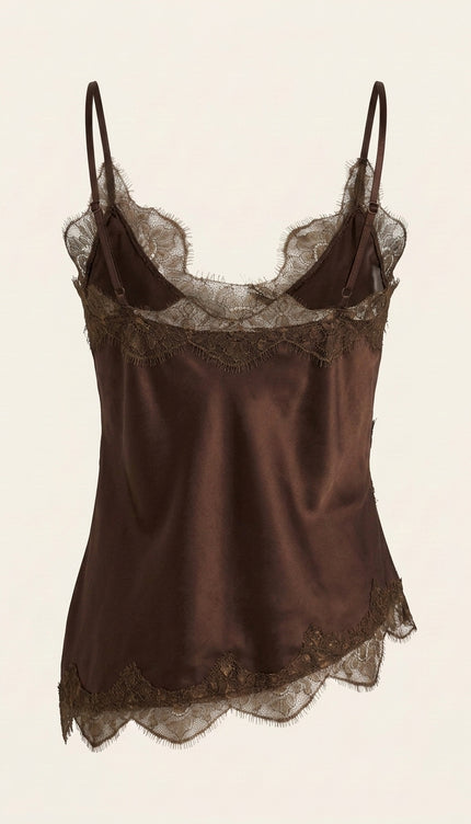 Lace Sateen Camisole - Brown - Back