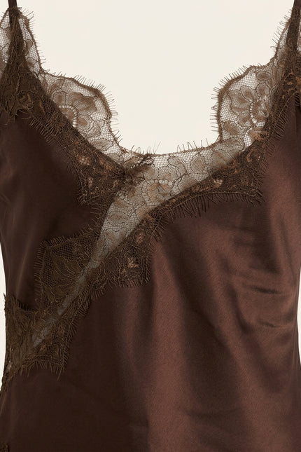 Lace Sateen Camisole - Brown - Detail