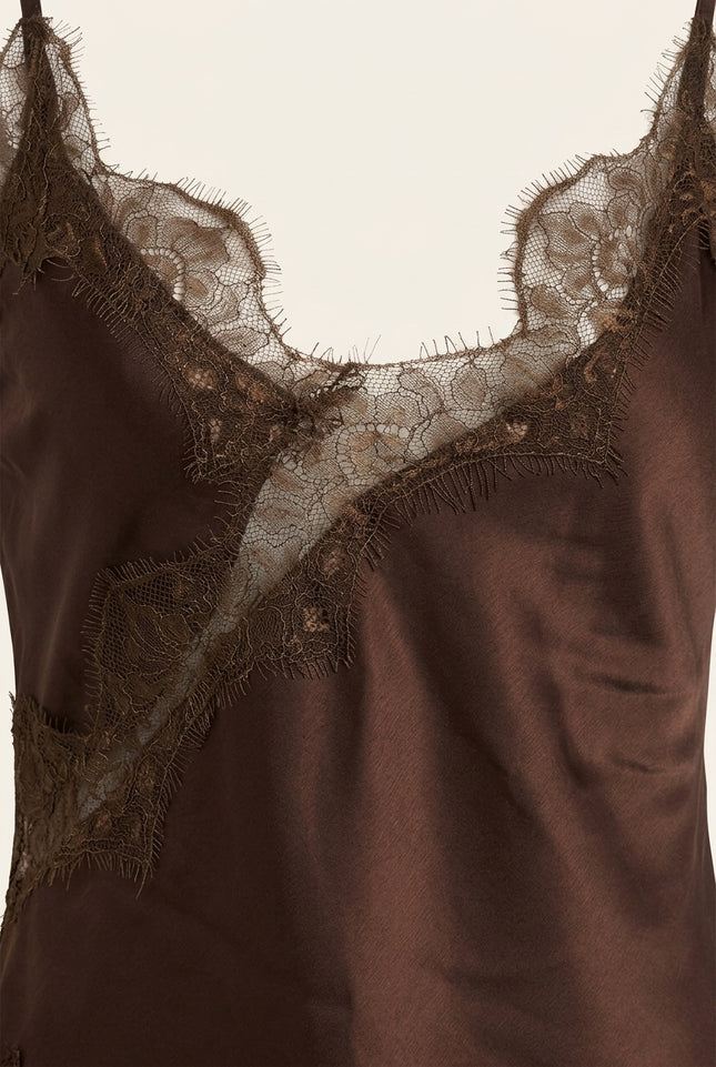Lace Sateen Camisole - Brown - Detail