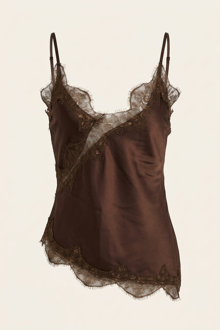 Lace Sateen Camisole - Brown - Front