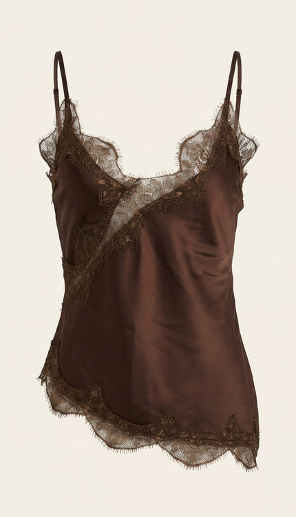 Lace Sateen Camisole - Brown - Front