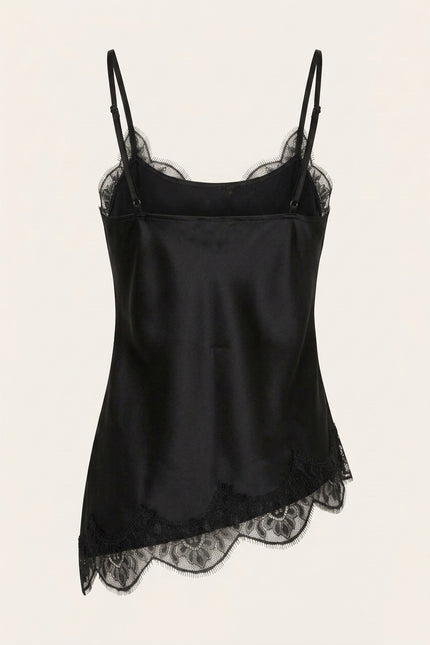 Lace Sateen Top - Black - Back